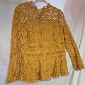 Endless Rose Mustard Crochet Lace Blouse. Sz L